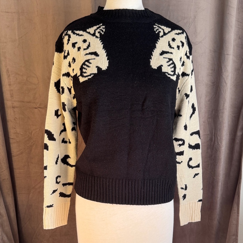 Leopard Print Black and Cream Women's Sweater